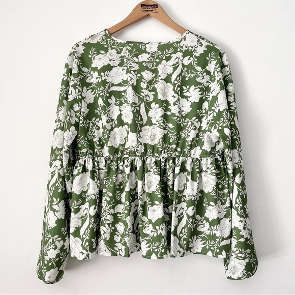 SHEIN Curve Boho Floral Faux Wrap Bell Sleeve Peplum Blouse Size XL - Picture 6 of 12